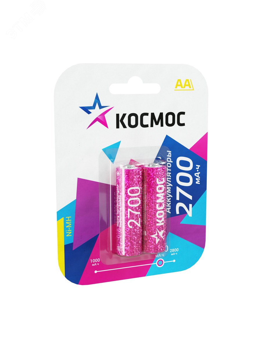 Батарейка аккумуляторная АА 2700 мАч блистер 2 шт KOCR6NIMH2700MAH2BL Космос