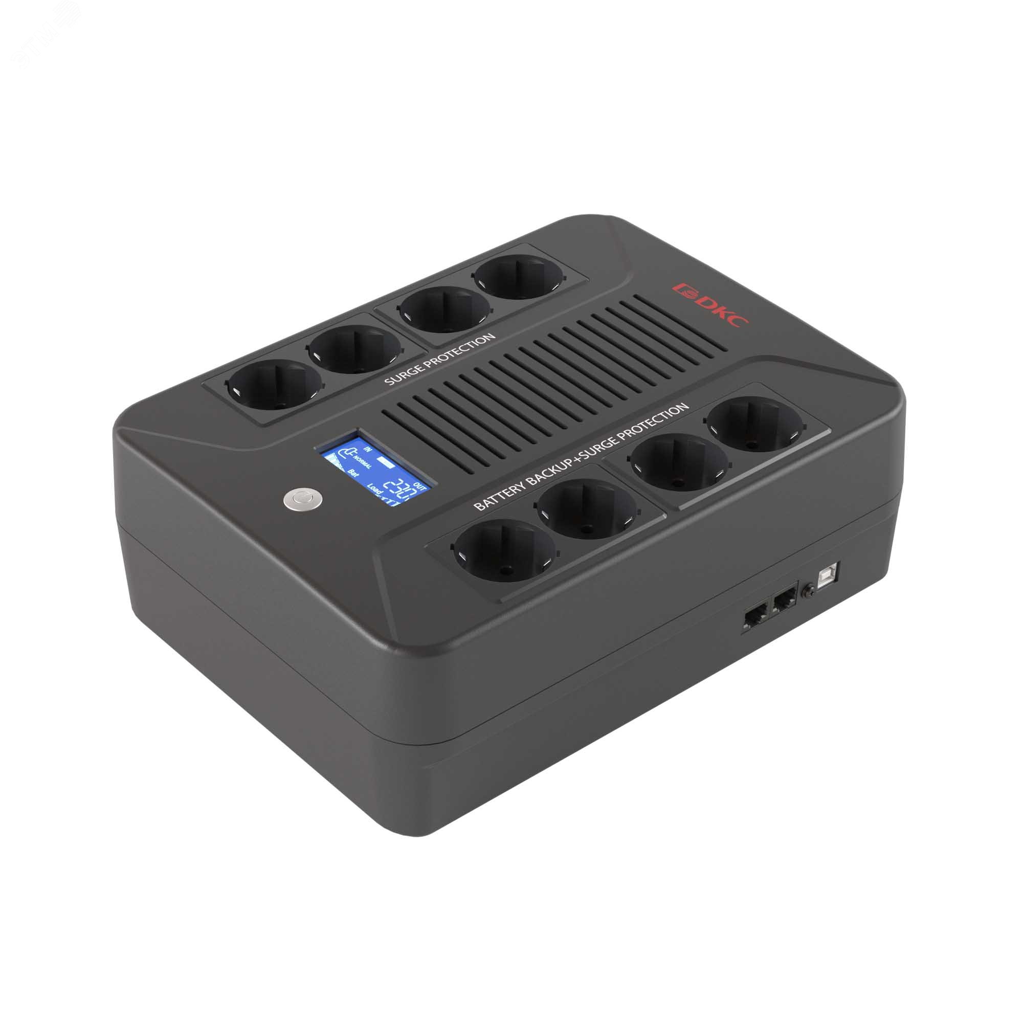 Источник бесперебойного питания line-interactive, Инфо ПДУ (Info PDU), 600 ВА/360 Вт, 1/1,8xSchuko, LCD, 1x7Aч INFOPDU600LCD DKC