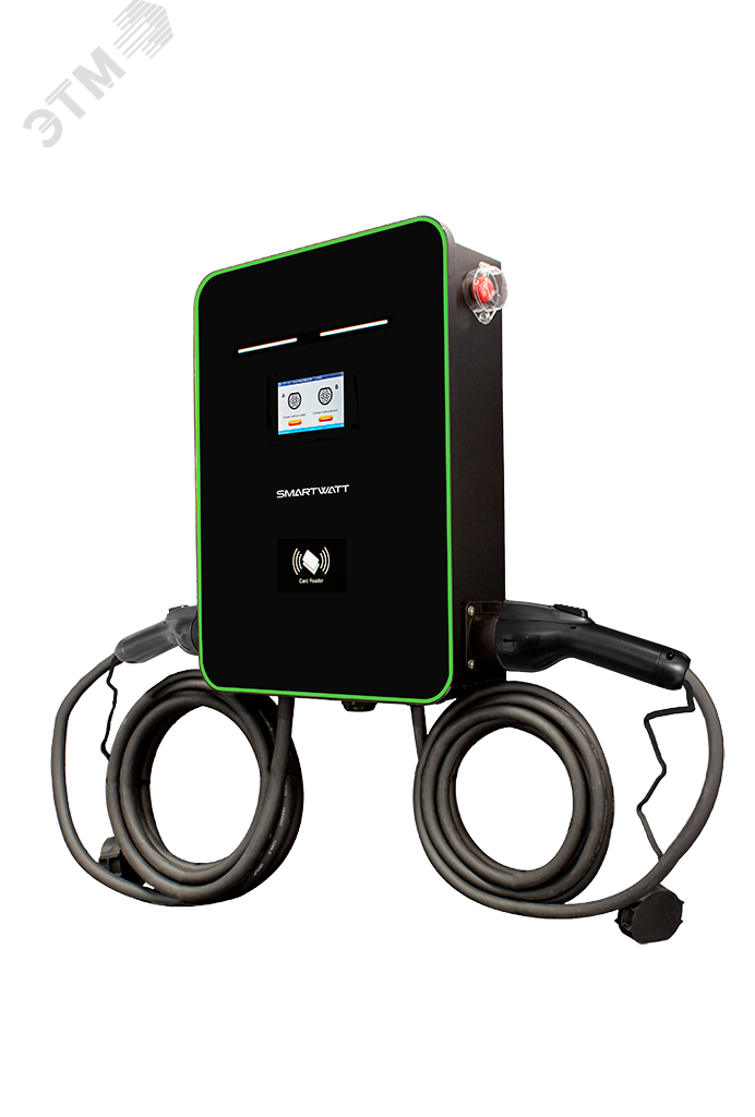 Зарядная станция для электромобиля SMARTWATT EVC, 44 кВт, коммерческая OCPP 1.6J, переменный ток, 3 фазы 380 В, два поста по 22 кВт 32 А, кабели по 5 метров, коннекторы GBT и Type2, IP54 EVC AC 44K 3P CP2 Type2 GBT SMARTWATT