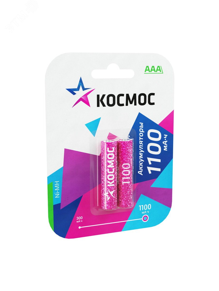 Батарейка аккумуляторная ААА 1100 мАч блистер 2 шт KOCR03NIMH(1100MAH) Космос