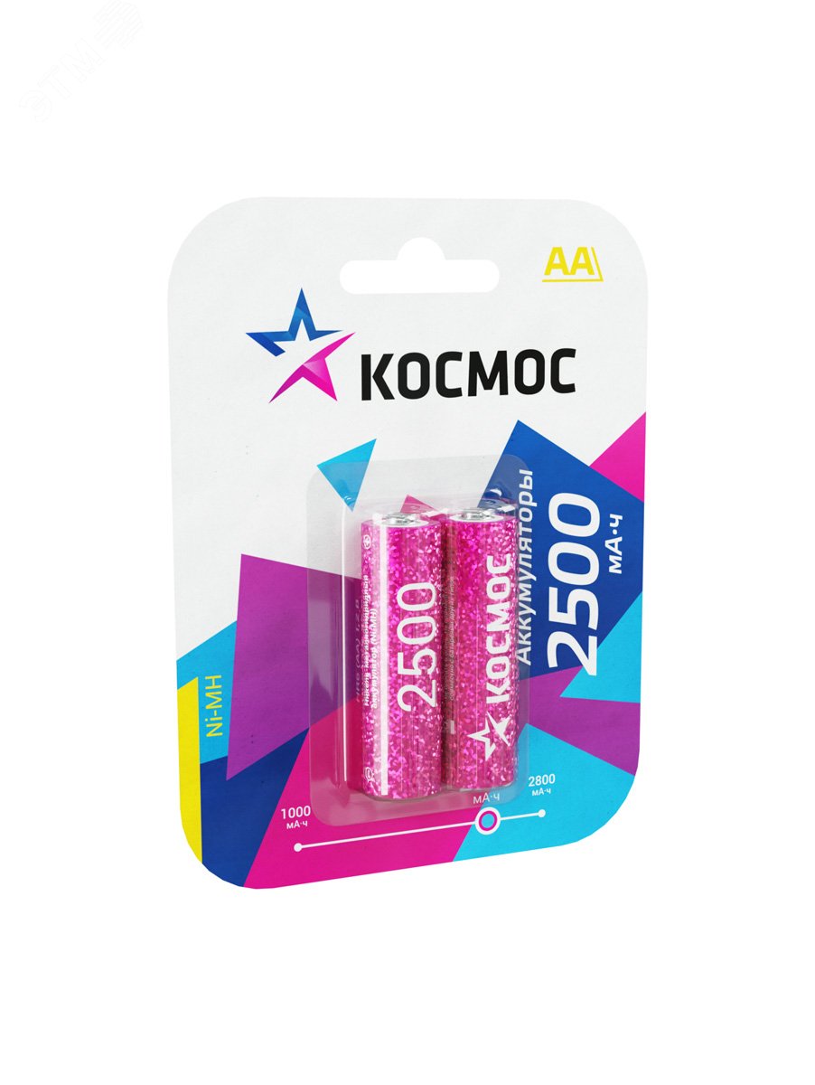 Батарейка аккумуляторная АА 2500 мАч блистер 2 шт KOCR6NIMH2500MAH2BL Космос