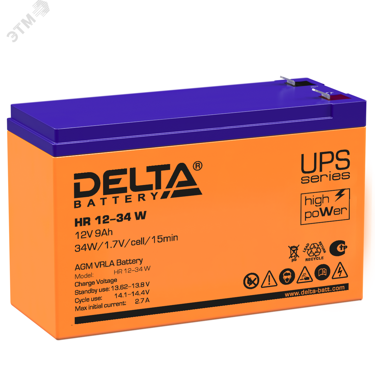 Аккумулятор HR 12В 9Ач HR 12-34 W DELTA